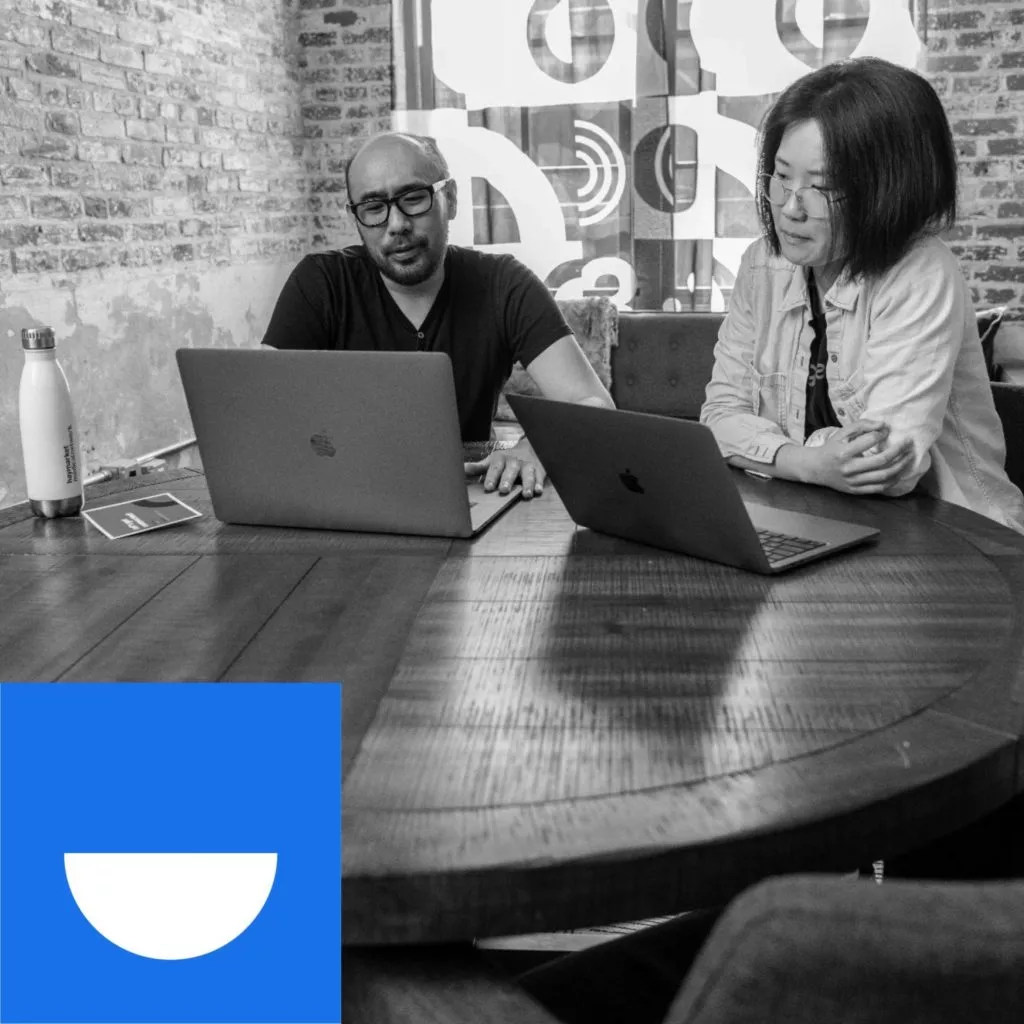 Alan Cho, Senior UX Designer, and Grace Ge, UX Research, learning from each other.