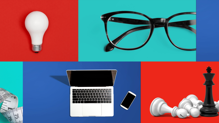 O3 objects: light bulb, glasses, measuring tape, laptop and mobile device and chess pieces.