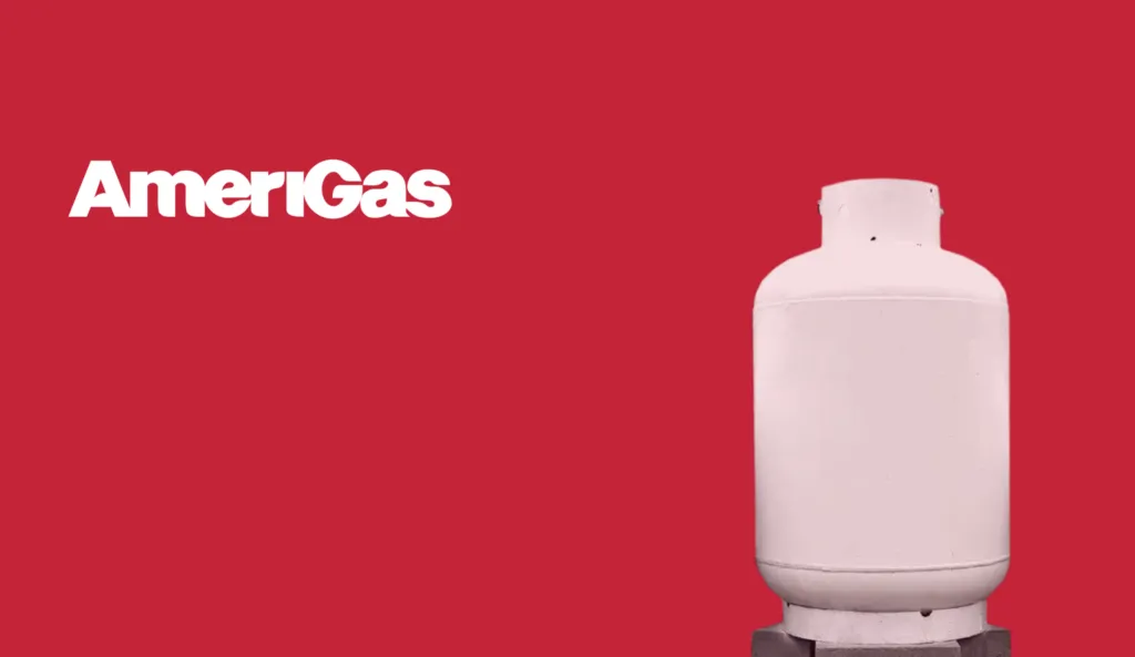 AmerigGas logo and gas tank on red backdrop.