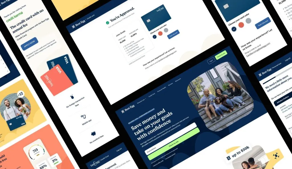 Retargeting screens that showcase how a user can apply for one of Best Egg's offers.