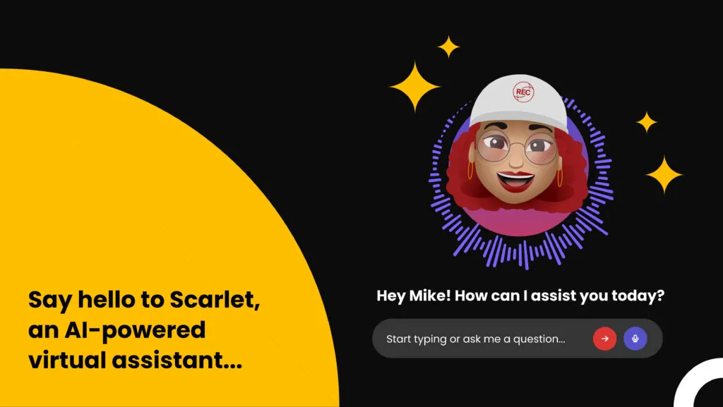 Graphic image introducing Scarlet, and AI-powered virtual assistant