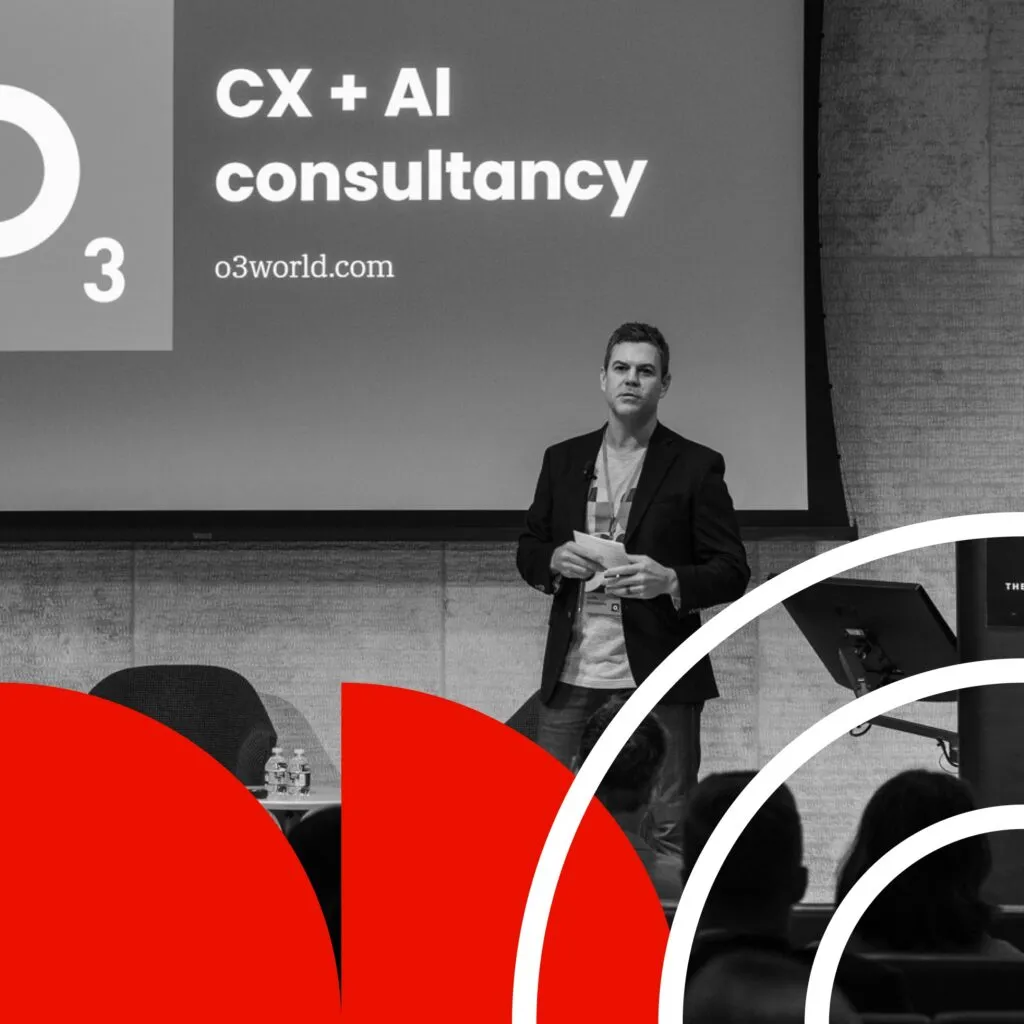 O3's CEO and Co-Founder Keith Scandone presents on stage at the 1682 Conference in front of a projected slide reading 